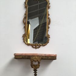 Marble rococo baroque mirror and wall counter set