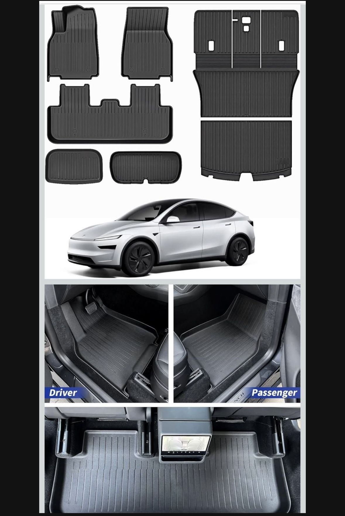 Tesla  Model Y New Juniper 2025+ Floor Mats 7 Piece Full Coverage.