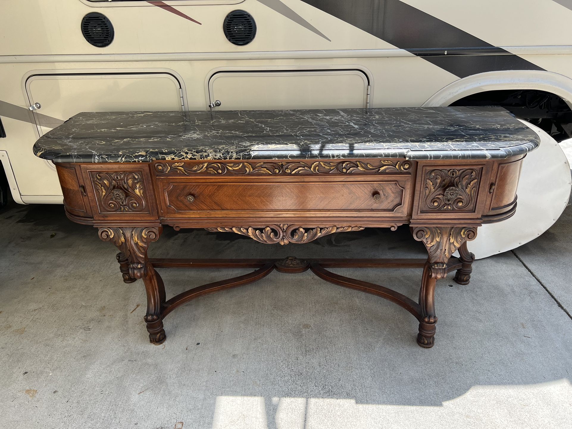Antique Buffet Table With Rock Countertop
