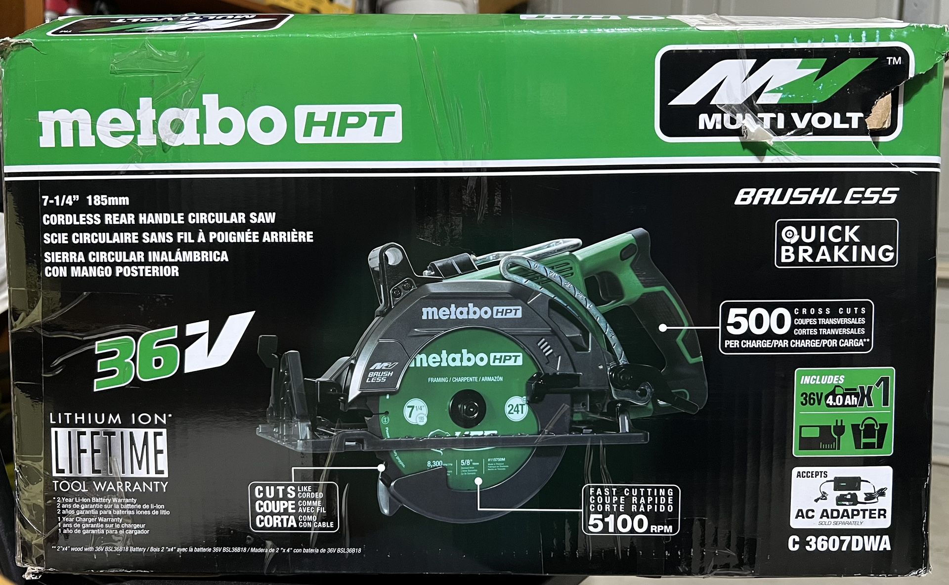 Metabo HPT 36V 7-1/4'' Cordless Rear Handle Circular Saw FULL KIT - BRAND NEW