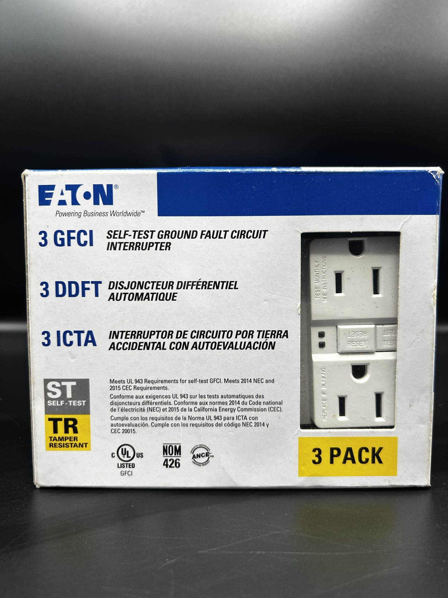 3 Pack GFCI 15A-125V Tamper Resistant Duplex Eaton TRSGF15W-3-LW White