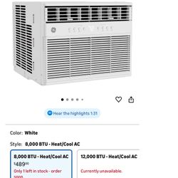 GE 8,000 BTU Smart Heat/Cool with Heat Pump Electronic Window Air Conditioner for Medium Rooms up to 350 sq. ft., Perfect for Bedroom or Living Room, 