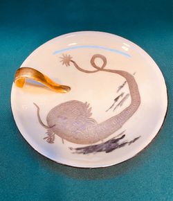 Vintage porcelain dish with gold handle made by PSAA SCHONWALD company, Bavaria