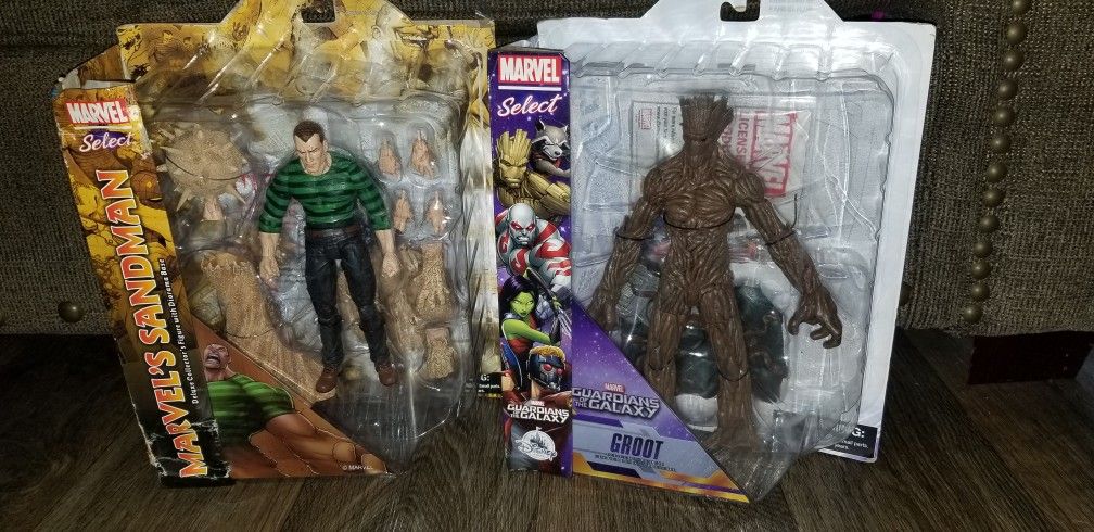 MARVEL DIAMOND SELECT SANDMAN AND GROOT ACTION FIGURES (RARE)