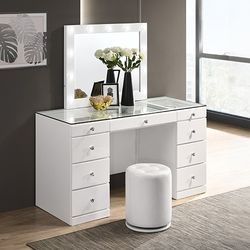 🌐 Vanity Set 3 Pcs, White Color, Mirror, Desk and Stool, New in the Box.