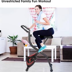 O690 $70  Bike 3 IN 1 Stationary Bike Folding Exercise Bike with 8-Level Adjustable Resistance Comfortable Seat Cushion LCD Monitor 265 lbs Weight Cap