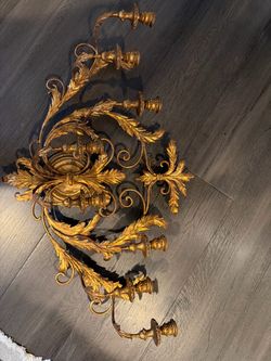 Vintage Italian 8-Light Gilt Metal Wall Sconce – 36” Wide – Made in Italy
