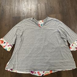 Womans Gray Striped Flower Shirt Size 4x By Time And Tru #14