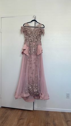 Pink Floral Embroidered Formal Gown
