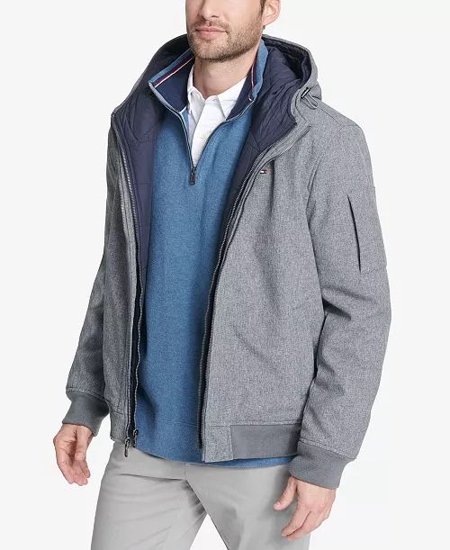 Tommy Hilfiger Soft-Shell Hooded Bomber Jacket with Bib