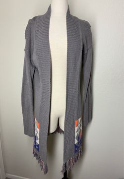 Roxy Gray Knit Open-Front Cardigan with Tassels