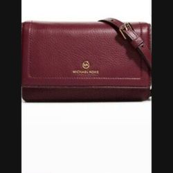 Michael Kors Jet Set Charm Pebbled Dark Berry Leather Phone Crossbody Bag