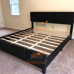 Brand New King Size Black Leather Platform Bed Frame (New In Box) 