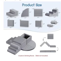 smilesun 12 PCS Foam Climbing Blocks for Toddlers with Ball Pit, Safe Soft Play Gym Set，Baby Kids' Indoor Playground Foam Blocks for Crawling, Climbin