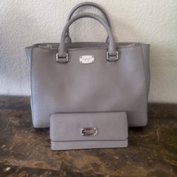 Michael Kors Gray Saffiano Tote Bag and Wallet Set