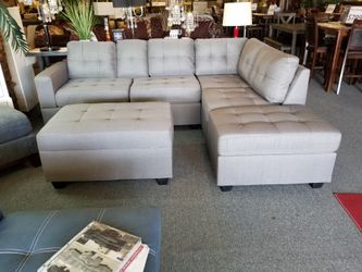 🔥 Brand new grey linen reversible storage sectional + ottoman