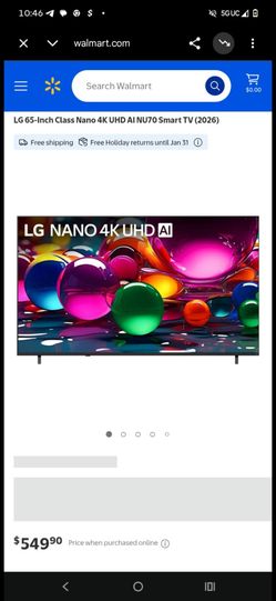 65" LG  Nano 4k Smart TV. 2026