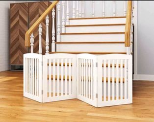New Solid Wood sturdy 4 panel  freestanding Pet Gate 24" tall 80" long