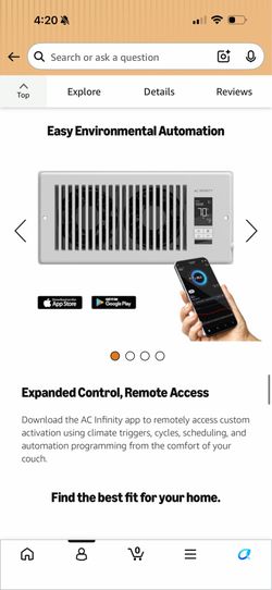 AC Infinity AIRTAP T6 Smart Register Booster Fan (6"x10")