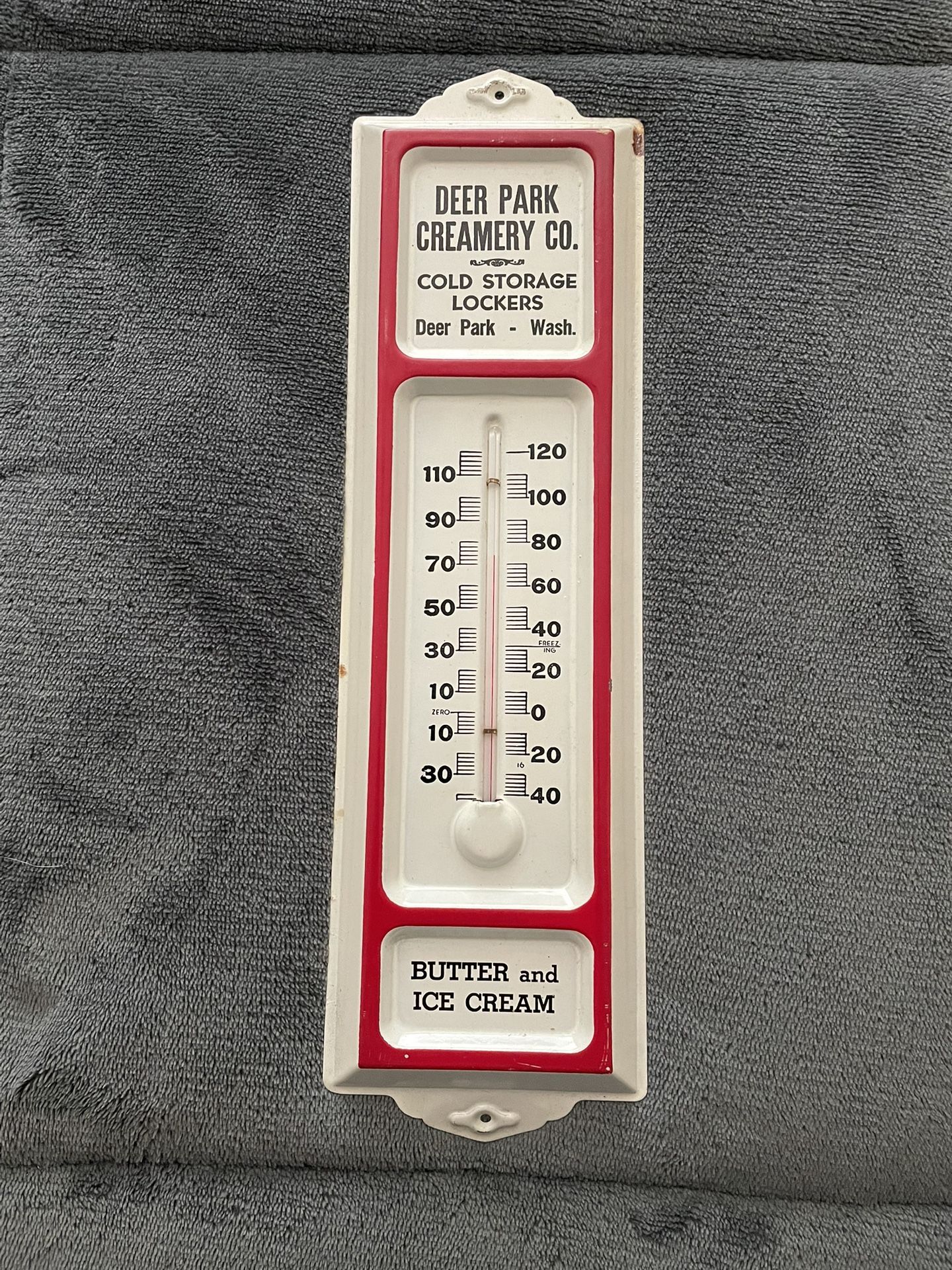 Thermometer Vintage Deer Park Creamery 4x13 In Size Works Great Porch Pickup