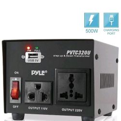Pyle Step Up & Down Voltage Converter Transformer w/ USB Charging Port PVTC320U