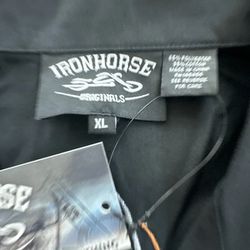 IRON Horse Mens Large Embroidered Black Short Sleeve Mechanic Biker Shirt 
