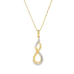 10k Yellow Gold Diamond Drop Twisted Pendant Necklace Set 0.16 ctw