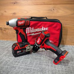 Milwaukee M18 Cordless 1/2 Drill Driver And 1/4 Hex Impact (+Free battery)