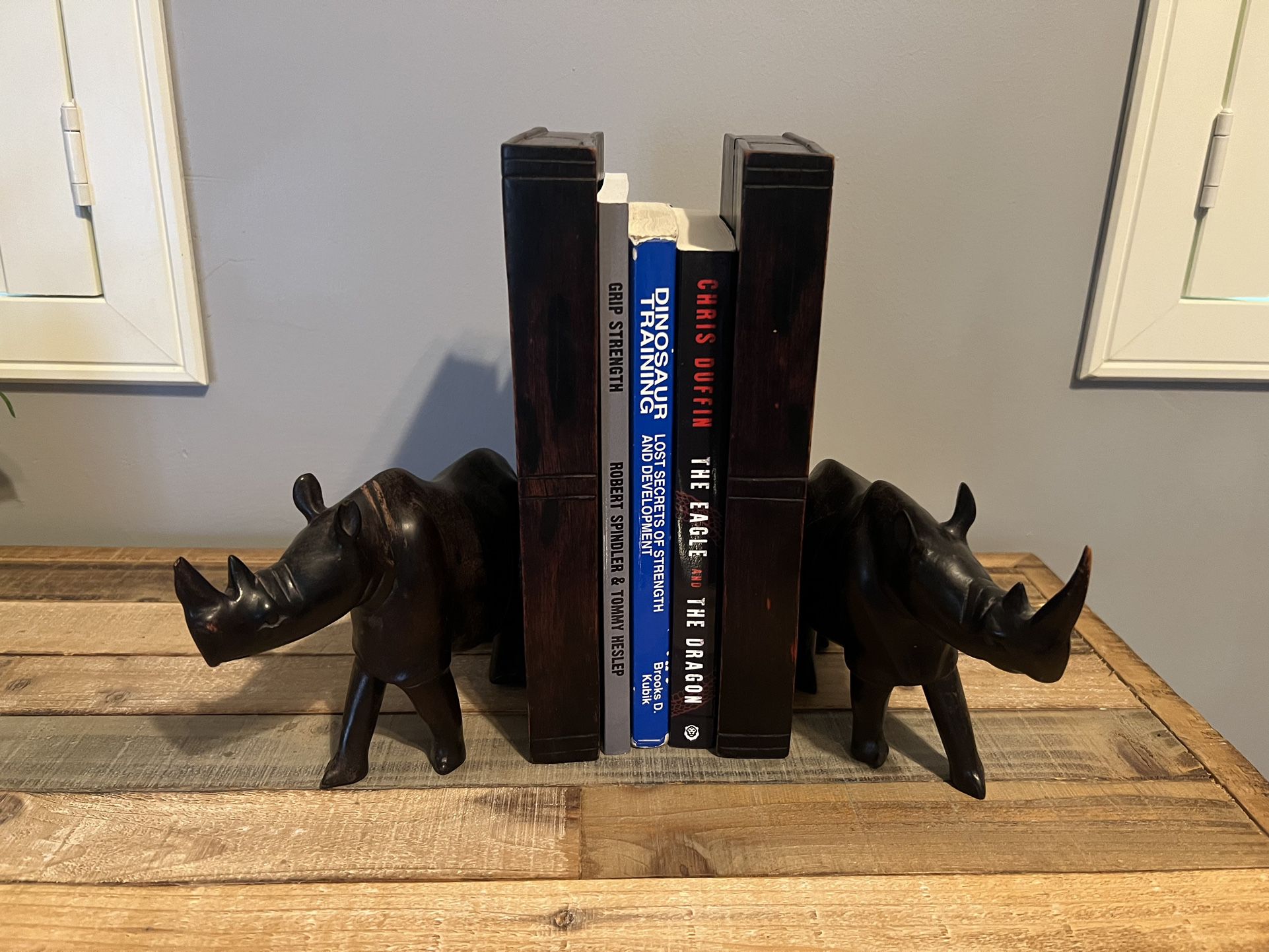 Solid Wood Rhinoceros Book Ends