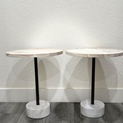 Designer Wood Top and Marble Base End Side Tables | New