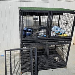 Single/Stackable Dog Cage With Divider 