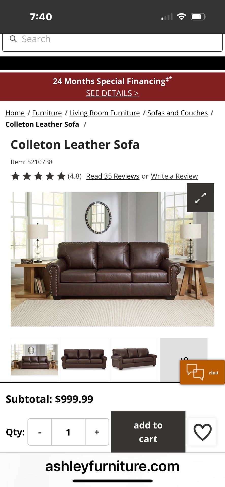Ashley Leather Couch And Ottoman- Queen Sleeper