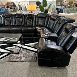 Black Leather Reclining Sectional Couch Set 🌟Extra Discount Code RSG 
🔥🔥 Mention OfferUp for this Special Price!!