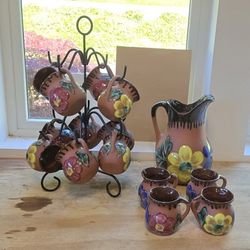 Drink Pitcher And 10 Mugs
