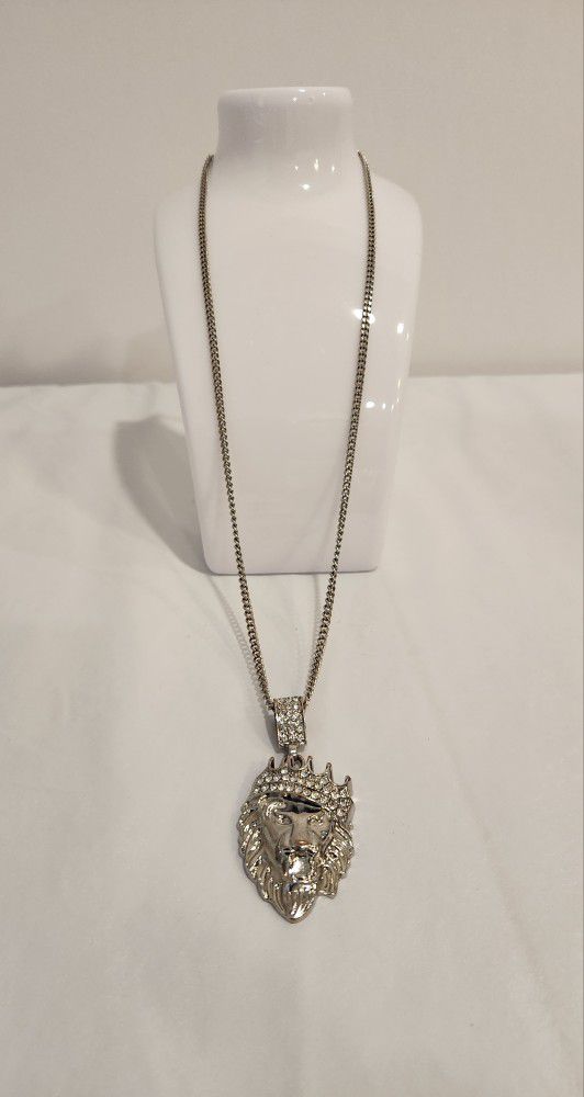 NEW SILVER LION KING NECKLACE 