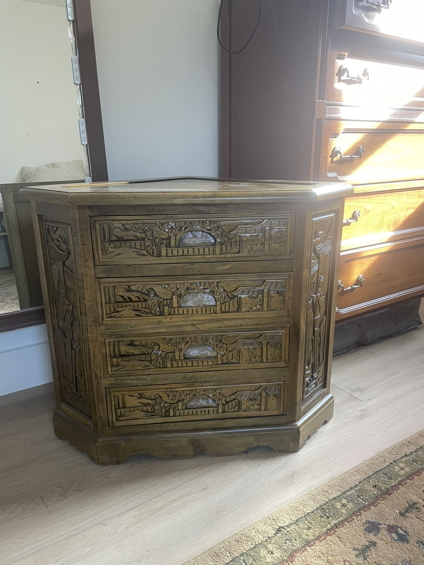 Corner Shelf Wooden Ornate Engraved