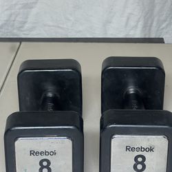 Pair Of (2) Reebok Square Dumbbells - 8lbs Each Good Condition . Used in good condition with some cosmetic blemishes such as scratches and scuff marks