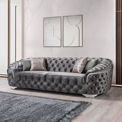 Gray Velvet Sofa 98" & Loveseat 79"