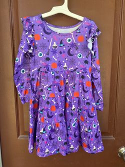 Purple Halloween Girls Long Sleeve Dress 5T