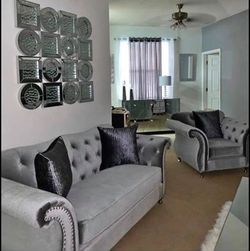 Grey Sofa Set and Bed Set - Velvet