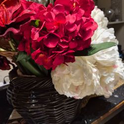 Faux Floral Arrangement in Wicker Basket