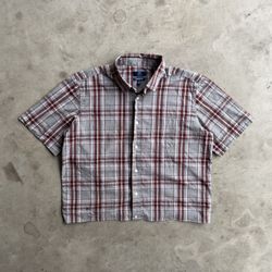 Vintage Cropped Plaid Button Down Shirt - L