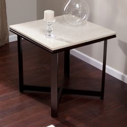 Set of Square End Table - Avorio Faux Travertine