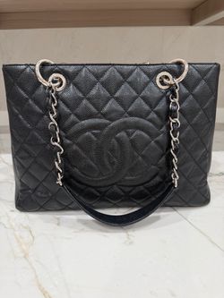 Authentic Chanel GST black caviar with silver hardware shoulder bag tote