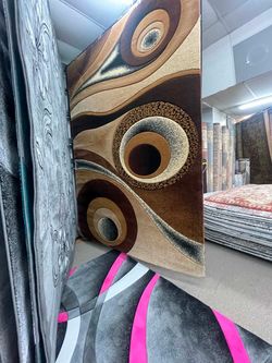 Brown Abstract Circle Pattern Area Rug