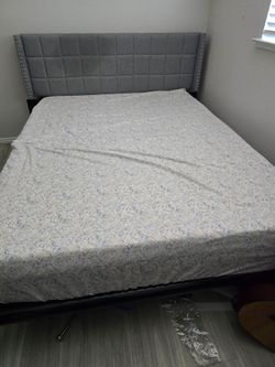 Queen bed with purple mattress