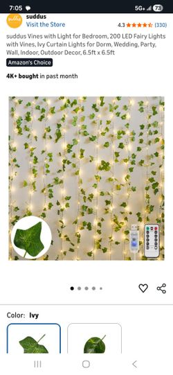 suddus Vines with Light for Bedroom, 200 LED Fairy Lights with Vines