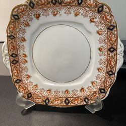 Rosina Queens 1940’s Bone China Rust Floral Gold Rim Square Platter England 10”