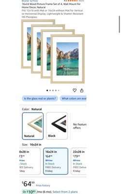 Wood Picture Frame Set of 4, Fits 12x18 with Mat or 16x24 without Mat (m20)