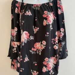 no boundaries top Women’s Off Shoulder Peasant Swing Floral Print XL 15-17 Shirt
